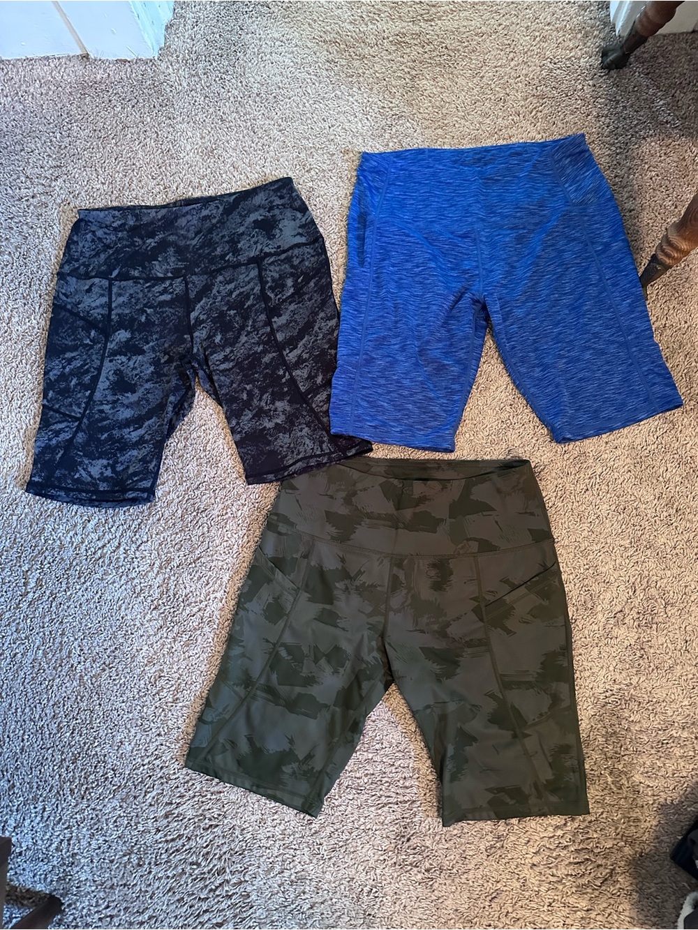 3 pack Women’s High-Waist Bike Shorts - Blue, Black, Olive